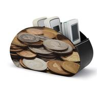 FekiLoot Currency Coin Remote Control Holder with 5 Compartments PU Leather Remote Caddy TV Remoter Caddy Storage Box/Tray Space Saver for Bedside Table/Office Desk