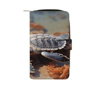 FekiLoot Cut Baby Sea Turtle Wallet Large Capacity Travel Double Fold Wallets Portable Zipper Leather Purse for Women Men