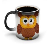 FekiLoot Cute Big Brown Cartoon Owls Color Changing Mug Heat Changing Mug Ceramic Mug Heat Reactive Black Mug Tea Cup Message Appears As It Heats Birthday Holiday Gift for Family Friend