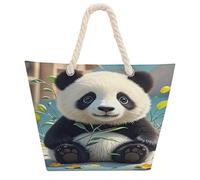 FekiLoot Cute Black And White Panda Beach Bag for Women Large Tote Bag with Hemp Rope Handles Reusable Grocery Shopping Bags Travel Casual Shoulder Bag Handbag for Travel Work