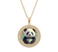 FekiLoot Cute Black And White Panda Necklace Round Coin Pendant Necklaces Charm Circle Chain Pendant Fashion Jewelry Necklaces Disc Round Pendant Necklace for Women Men Wife, One size, Metal, No