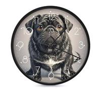 FekiLoot Cute Black Pug Dog Modern Wall Clock - 10 Inch Round, Silent Non-Ticking, Analog Display, Decorative Cute Black Pug Dog Digital Wall Clock for Living Room Classroom Office Decor