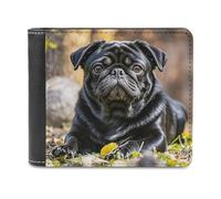 FekiLoot Cute Black Pug Dog Wallet Large Capacity Slim Bifold Wallet with Multiple Card Slots PU Leather Men Purse
