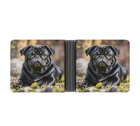 FekiLoot Cute Black Pug Dog Wallet Slim Leather Bifold Wallet Extra Capacity Wallets with Multiple Card Slots Men Billfold