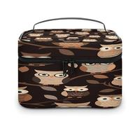 FekiLoot Cute Brown Cartoon Owls Makeup Bag Large Capacity Travel Cosmetic Bag Lightweight Hand-held Toiletry Bags Portable Cosmetic Pouch Cute Make Up Pouch for Women