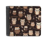 FekiLoot Cute Brown Cartoon Owls Wallet Large Capacity Slim Bifold Wallet with Multiple Card Slots PU Leather Men Purse