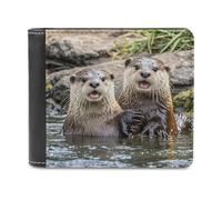 FekiLoot Cute Brown Otters Wallet Large Capacity Slim Bifold Wallet with Multiple Card Slots PU Leather Men Purse