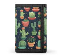 FekiLoot Cute Cactus Seamless Illustration Wallet for Men Slim Minimalist Trifold Wallet with ID Window And Credit Card Holder