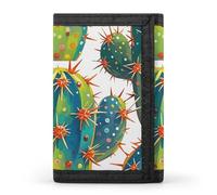 FekiLoot Cute Cactus Seamless Illustration Wallet Portable Tri Fold Wallet with Zipper Coin Purse for Women Credit Car