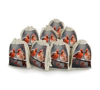 FekiLoot Cute Cardinal Birds Drawstring Bags Gift Bags Wrapping Storage Bags for Candy Goodie Holiday Party Favors 8PCS