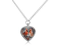 FekiLoot Cute Cardinal Birds Urn Necklaces for Ashes Personalized Human Pet Cremation Jewelry Keepsake Locket Heart Pendant with Filling Kit Memorial Gift for Dog Cat Lover Women Men