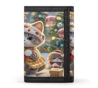 FekiLoot Cute Cat Sing Christmas Carols Men's Wallet Extra Capacity Trifold Wallet Thin & Stylish Trifold Card Holder with ID Window