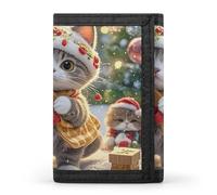FekiLoot Cute Cat Sing Christmas Carols Trifold Wallet Slim Credit Card Holder Stylish Trifold Billfold Minimalist Front Pocket Friendly Purses