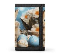FekiLoot Cute Easter Eggs Rabbit Wallet for Men Slim Minimalist Trifold Wallet with ID Window And Credit Card Holder