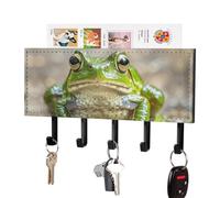 FekiLoot Cute Frog Key Holder for Wall Adhesive Key Hanger with 5 Hooks Wall Mounted PU Leather Key Storage Organizer Towel Hook for Entryway Hallway Living Room Office