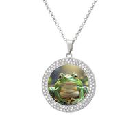 FekiLoot Cute Frog Pendant Necklace for Women Men Elegant Diamond Circle Necklaces with 19.7 Inch Chain, Zinc Diamond Jewelry for Birthday Christmas Valentine's Day Gift, One Size, Zinc, Diamond