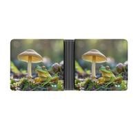 FekiLoot Cute Frog Under A Mushroom Leather Wallet Mens Bifold Wallets Travel Cash Credit Card Holder Womens Minimalist Purse