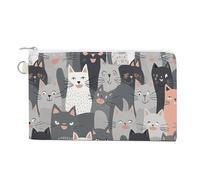 FekiLoot Cute Funny Grey Cats Pattern Coin Purse,Travel Portable Keychain Wallet Canvas Coin Wallets Mini Zipper Tool Bag Lightweight Change Purse