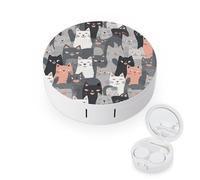 FekiLoot Cute Funny Grey Cats Pattern Contact Lens Cases, Cute Contact Lenses Lens Box Set Outdoor Mini Contact Lens Soak Storage Kit with Mirror Daily Vision Care And Outdoor Use