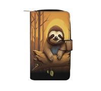 FekiLoot Cute Funny Sloth Wallet Large Capacity Travel Double Fold Wallets Portable Zipper Leather Purse for Women Men