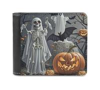 FekiLoot Cute Ghost Pumpkin Lantern Wallet Large Capacity Slim Bifold Wallet with Multiple Card Slots PU Leather Men Purse