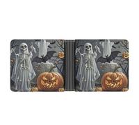 FekiLoot Cute Ghost Pumpkin Lantern Wallet Slim PU Bifold Design Wallet with Multiple Card Slots Wallets Extra Capacity Pocket Wallets
