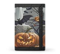 FekiLoot Cute Ghost Pumpkin Lantern Wallet Slim Trifold Wallets with Multiple Card Slots Credit Card Holder Pocket Coin Purse
