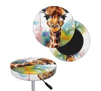 FekiLoot Cute Giraffe Watercolor Round Bar Stool Covers Stretch Washable Bar Stool Covers Dustproof Slipcover Bar Chair Covers with Elastic Band for Bar Kitchen Living Room Decor 14 Inch