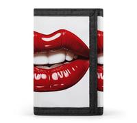 FekiLoot Cute Graphic Red Lips Trifold Wallet Slim Minimalist Front Pocket Men's Passcase Wallet Credit Card Holder