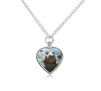 FekiLoot Cute Hippos Custom Ashes Necklace Personalized Pet Urn Hair Cremation Souvenir Necklace Memorial Keepsake Holder Pendant Heart Jewelry for Ashes Gift for Dog Loss