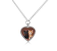 FekiLoot Cute Kitten Black And Orange Cat Urn Necklaces for Ashes Personalized Human Pet Cremation Jewelry Keepsake Locket Heart Pendant with Filling Kit Memorial Gift for Dog Cat Lover Women Men
