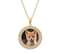 FekiLoot Cute Little Fox Pendant Necklace for Women Men Elegant Diamond Circle Necklaces with 19.7 Inch Chain, Zinc Diamond Jewelry for Birthday Christmas Valentine's Day Gift, One Size, Zinc, Diamond
