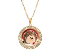 FekiLoot Cute Little Hedgehog Pendant Necklace for Women Men Elegant Diamond Circle Necklaces with 19.7 Inch Chain, Zinc Diamond Jewelry for Birthday Christmas Valentine's Day Gift, One Size, Zinc