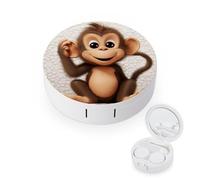FekiLoot Cute Monkey Contact Lens Cases, Cute Contact Lenses Lens Box Set Outdoor Mini Contact Lens Soak Storage Kit with Mirror Daily Vision Care And Outdoor Use