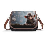 FekiLoot Cute Monkey Leather Crossbody Bag for Women Medium Trendy Crossbody Purse with Adjustable Strap Multifunctional Flapover Shoulder Handbag Zip Pocket Large Capacity