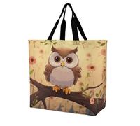 FekiLoot Cute Owl Shopping Bag Foldable, Multipurpose Shoulder Bag, Reusable Grocery Bag Holder with Long Shoulder Strap, Waterproof Tote Bags for Work, Beach, Travel