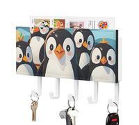 FekiLoot Cute Penguins Key Holder for Wall Self Adhesive Leather Key Rack Large Decorative Keys Hooks with 5 Hooks Hanging Keys Rack for Living Room Kitchen Office