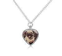 FekiLoot Cute Pug Pet Cremation Jewelry Personalized for Man, Custom Dog Urn Necklaces for Ashes, Heart-Shaped Pendant Urn Necklaces for Cat Lover Woman, with Funnel Kit