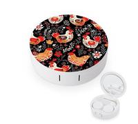 FekiLoot Cute Rooster Chickens Contact Lens Cases, Cute Contact Lenses Lens Box Set Outdoor Mini Contact Lens Soak Storage Kit with Mirror Daily Vision Care And Outdoor Use
