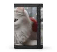 FekiLoot Cute White Cat Wallet for Men Slim Minimalist Trifold Wallet with ID Window And Credit Card Holder