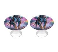 FekiLoot Cyber Hippie Tiger Cabinet Knobs Kitchen Cabinet Handles Round Closet Handles Stainless Steel Drawer Pulls for Closet Dresser Wardrobe Cupboard Furniture 2 Pack