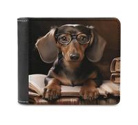 FekiLoot Dachshund Book PU Leather Wallet Bifold Wallet Front Pocket Wallets Fashion Purse Slim Billfold Credit Card Holder