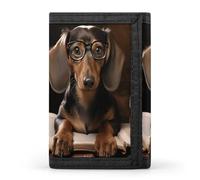 FekiLoot Dachshund Book Wallets Exquisite Trifold Wallet Front Pocket Wallet with Zipper Keychain Coin Purse Credit Card Holder for Adult