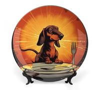 FekiLoot Dachshund Looking at PlateDecorative Ceramic Plate Dinner Plate for Salad Dessert Round Display Plate Decorative Porcelain Dish Wall Ornament Microwave Oven Dishwasher Safe Gift 6inch