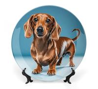 FekiLoot Dachshund Weiner Pet Dog Decorative Plates Bone China Plates with Stand for Display 8inch Round Ceramic Dinner Plates Dessert Plate for Kitchen Party Coffee Table Decor Art