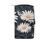FekiLoot Daisy Wallet Large Capacity Travel Double Fold Wallets Portable Zipper Leather Purse for Women Men