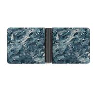 FekiLoot Dark Blue Camouflage Pattern Leather Wallet Double-Sided Different Images Bifold Wallet Ultra Strong Stitching Slim Wallets