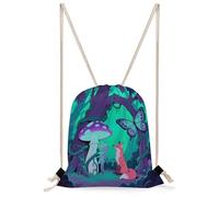 FekiLoot Dark Night Fox And Elves Drawstring Backpack Sports Gym Bag Drawstring Bags Foldable Backpack for Women Men