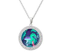 FekiLoot Dark Night Fox And Elves Pendant Necklace for Women Men Elegant Diamond Circle Necklaces with 19.7 Inch Chain, Zinc Diamond Jewelry for Birthday Christmas Valentine's Day Gift, One Size, Zinc