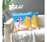 FekiLoot Decorative Throw Pillow Covers Modern Farmhouse Pillowcase Double Sided Cozy Cushion Cover for Sofa Couch Bed 18"X18" Tropical Flamingo Cartoon